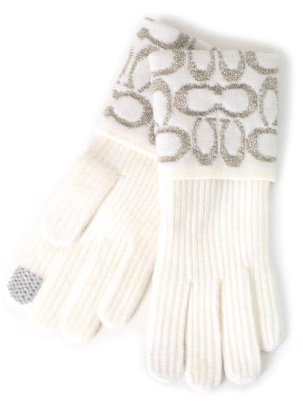 Coach Signature Lurex Cream Knit Tech Gloves NWT